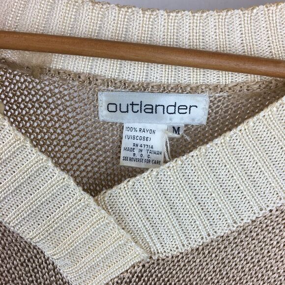 Neiman Marcus Outlander Tan & Ivory Knit Vintage Long Sleeve Tunic Sweater M - Picture 8 of 9